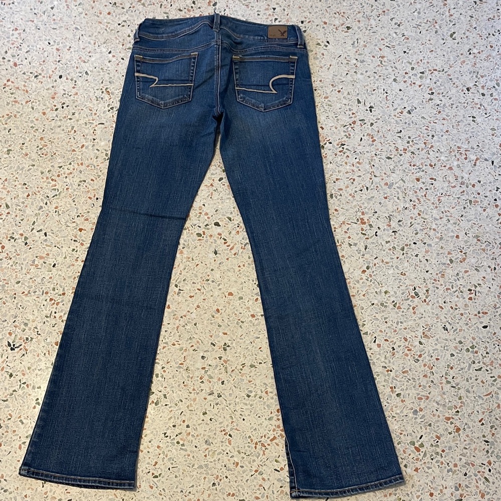 American Eagle Outfitters Dark Blue Kick Boot Jeans Size 6/34LONG Super Stretch